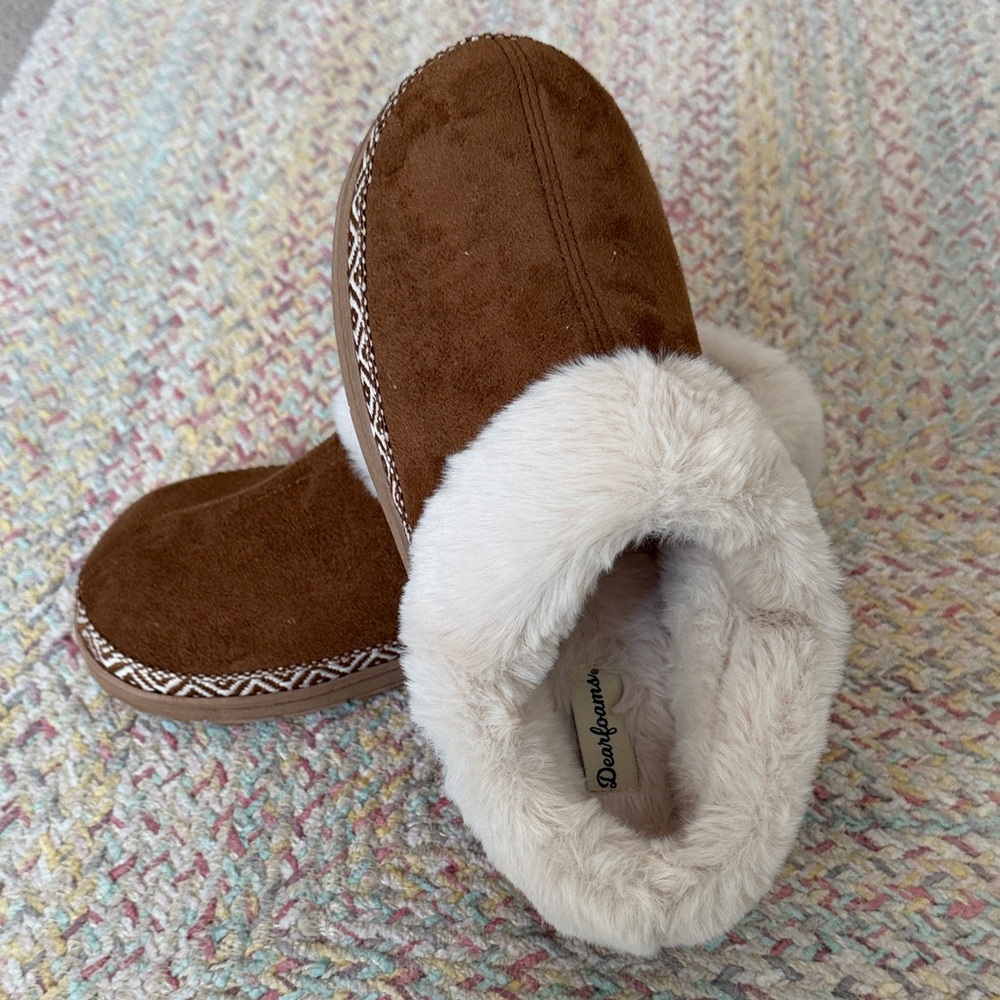 Brown Faux Fur Dearfoams Lined women's Slippers size US 9-10 (Large) - Picture 10 of 10